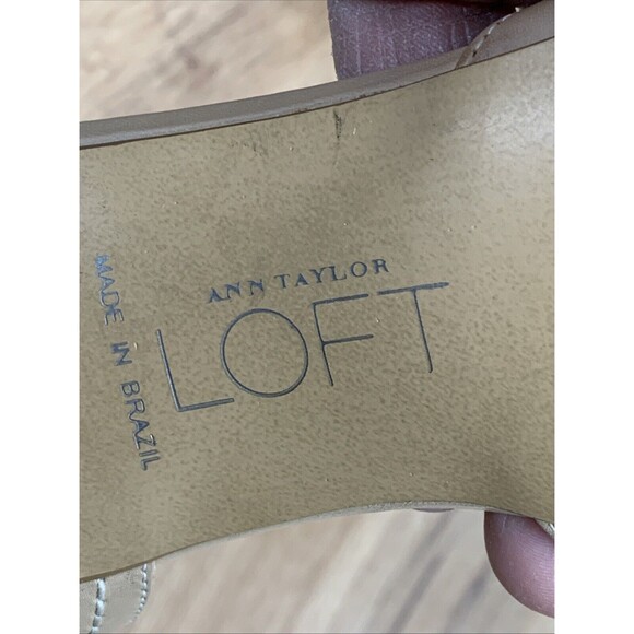 Ann Taylor LOFT Taupe-y Leather Heel Shoes Women 8.5M Tan Peep Toe Made Brazil - Picture 12 of 15